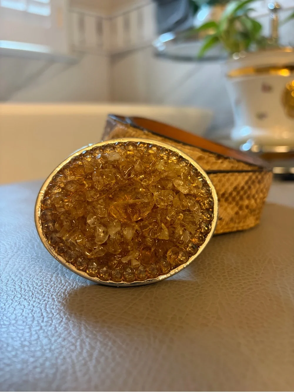 Vintage Wimberly Size 34 Belt Genuine Python Snake Stone Buckle Western